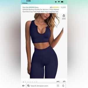 Amazon Workout Set - 2 Piece Ribbed Seamless
Crop Tank, High Waist Yoga Leggings